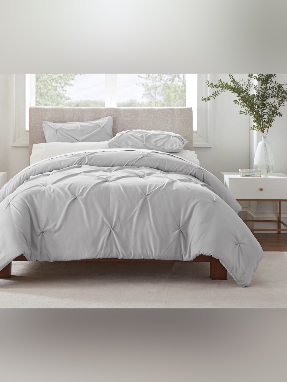 New Serta Simply Clean Pleated 3-Piece Solid Duvet Set Light Gray Full/Queen F Q